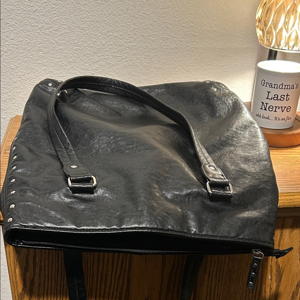 Black Studded Leather Tote - Picture 9 of 12